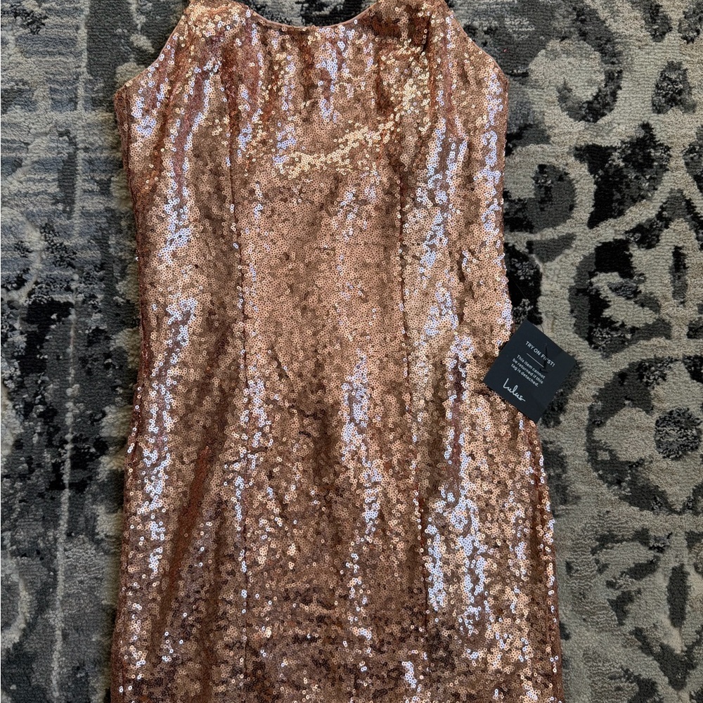 Lulu's Shimmering Rose Gold Mini Dress